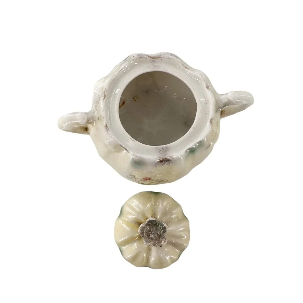 Vintage German Sugar Bowl Floral‎ Hand Painted Gilt Farmhouse Kitchen Country